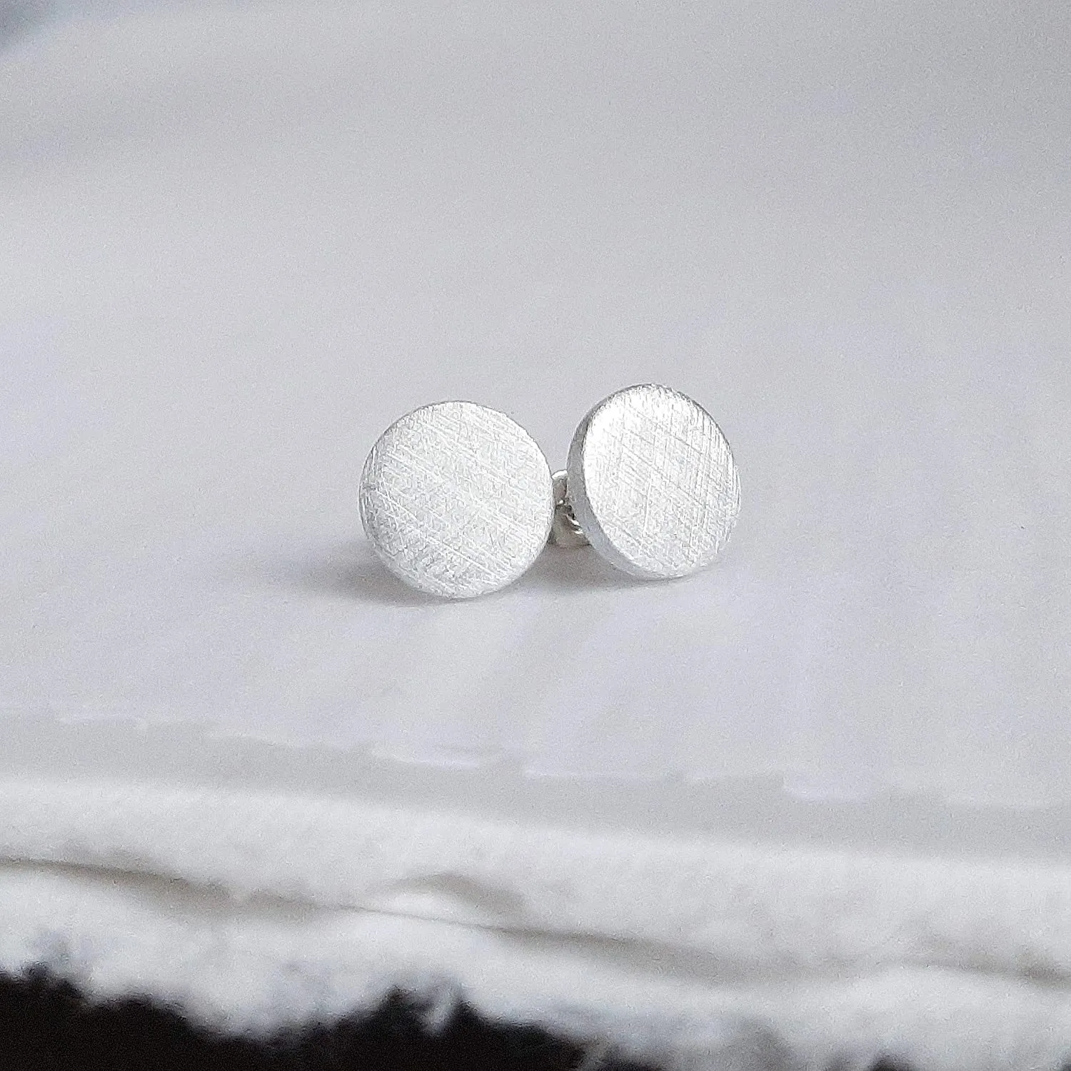 10mm Brushed Aluminum Stud Earrings - Titanium