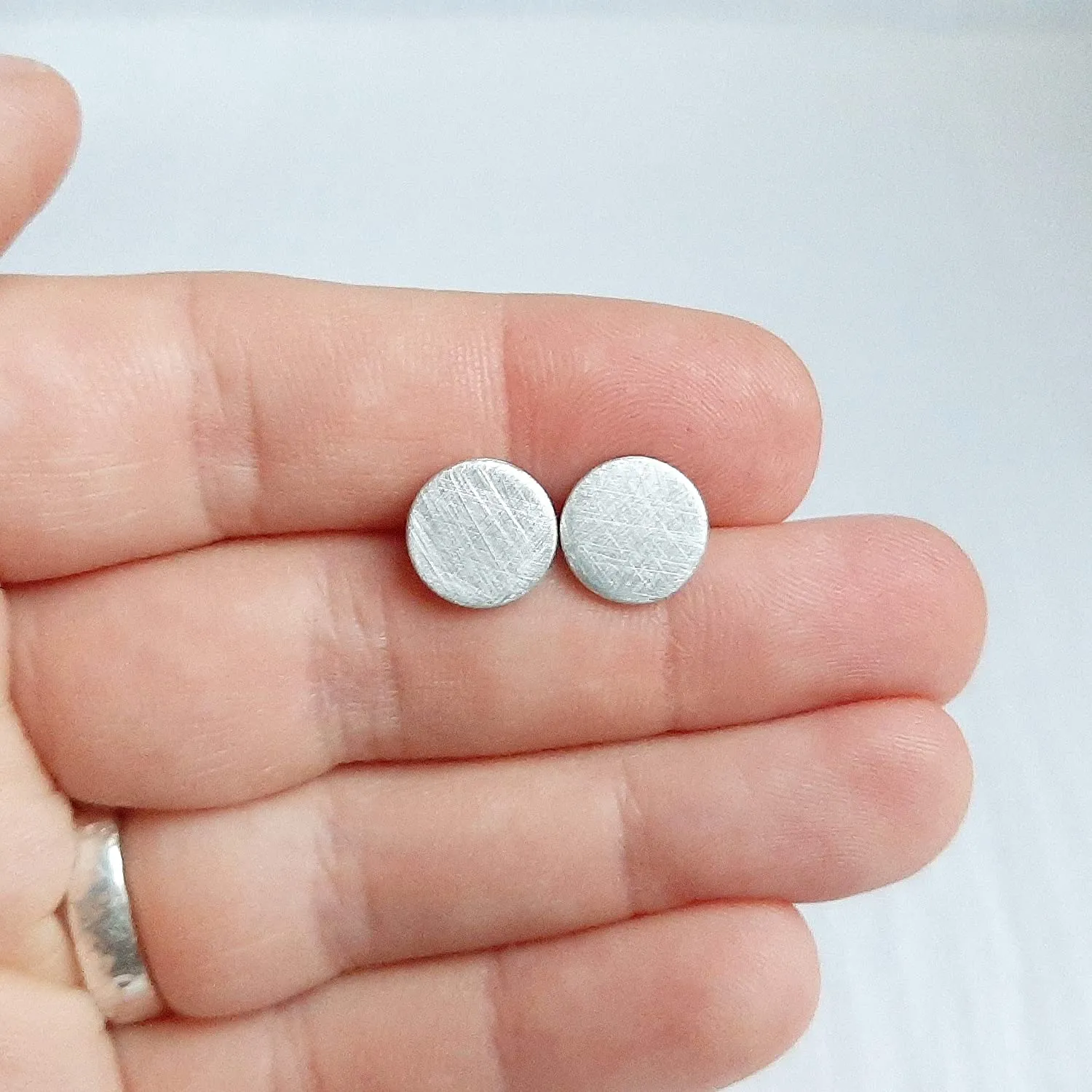 10mm Brushed Aluminum Stud Earrings - Titanium