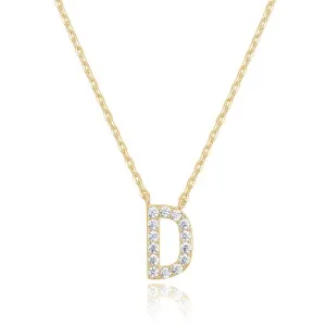 14k Yellow Gold Created Diamond Initial D Letter Pendant Necklace Plated