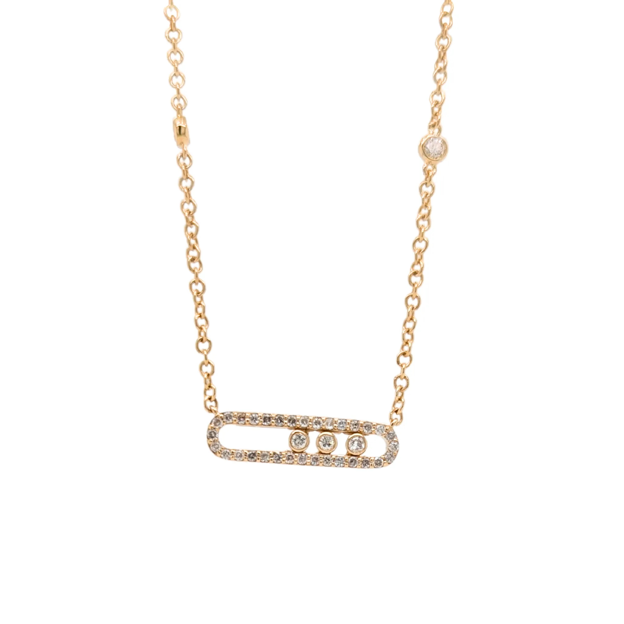 14K Yellow Gold Floating Diamond Necklace