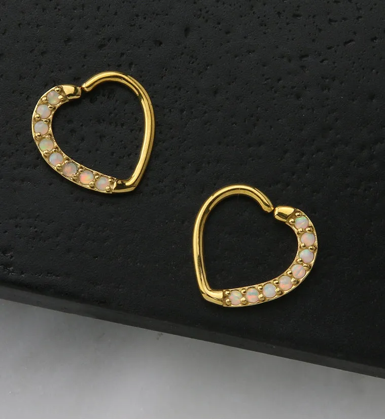 16G Gold PVD Pink Opalite Annealed Heart Daith - Cartilage Ring