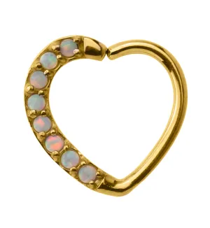 16G Gold PVD Pink Opalite Annealed Heart Daith - Cartilage Ring