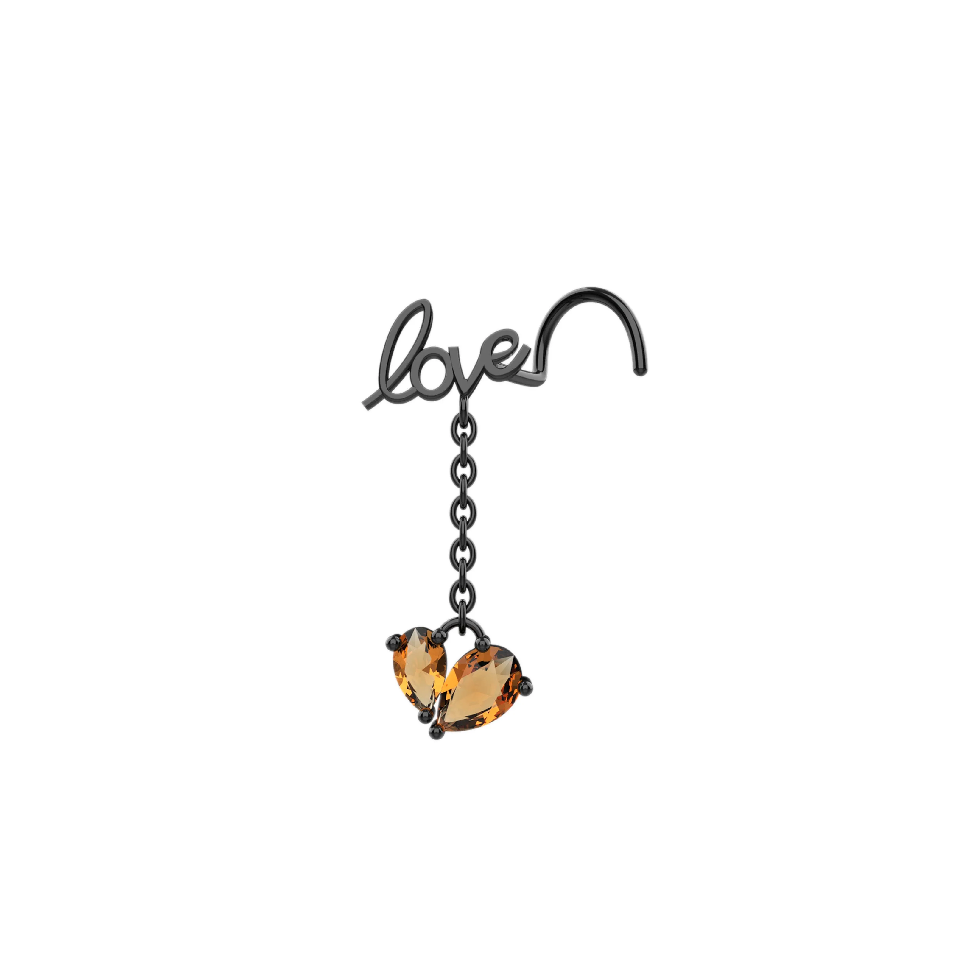 18G dainty love nose ring – 14k gold dangling chain jewelry