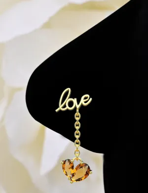 18G dainty love nose ring – 14k gold dangling chain jewelry