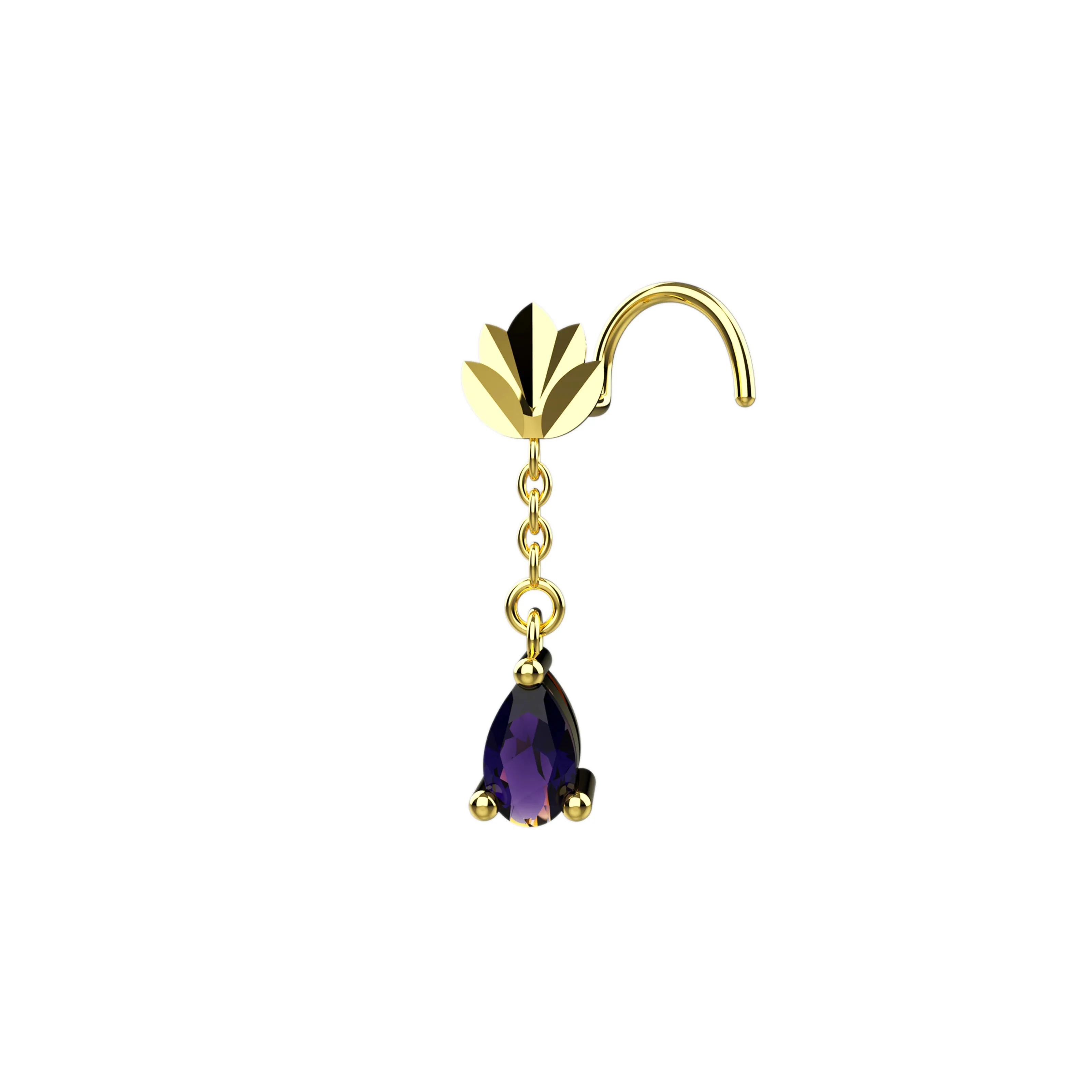 18k Gold Dangle Nose Ring Studs – Nose Chain Piercing Jewelry