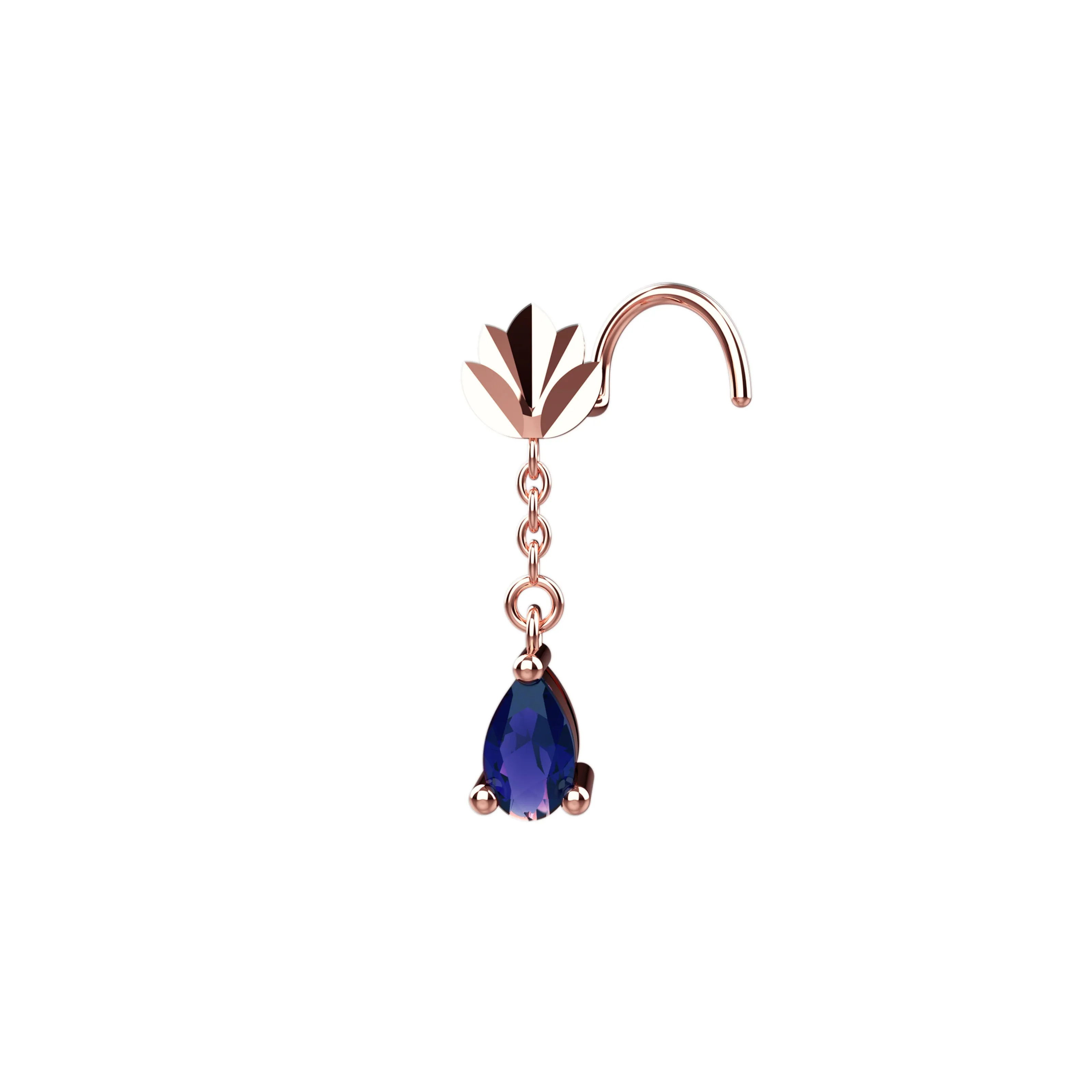 18k Gold Dangle Nose Ring Studs – Nose Chain Piercing Jewelry