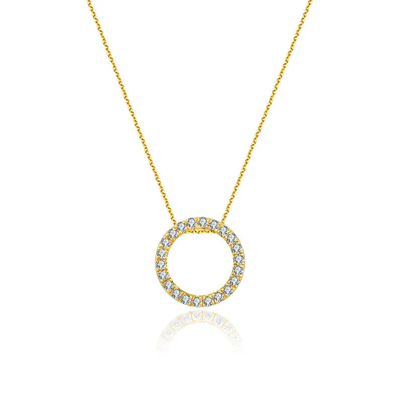 18k Gold Hollow Round Shape Diamond Necklace