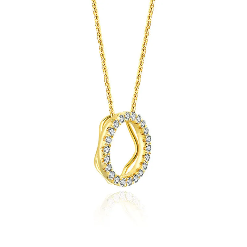18k Gold Hollow Round Shape Diamond Necklace