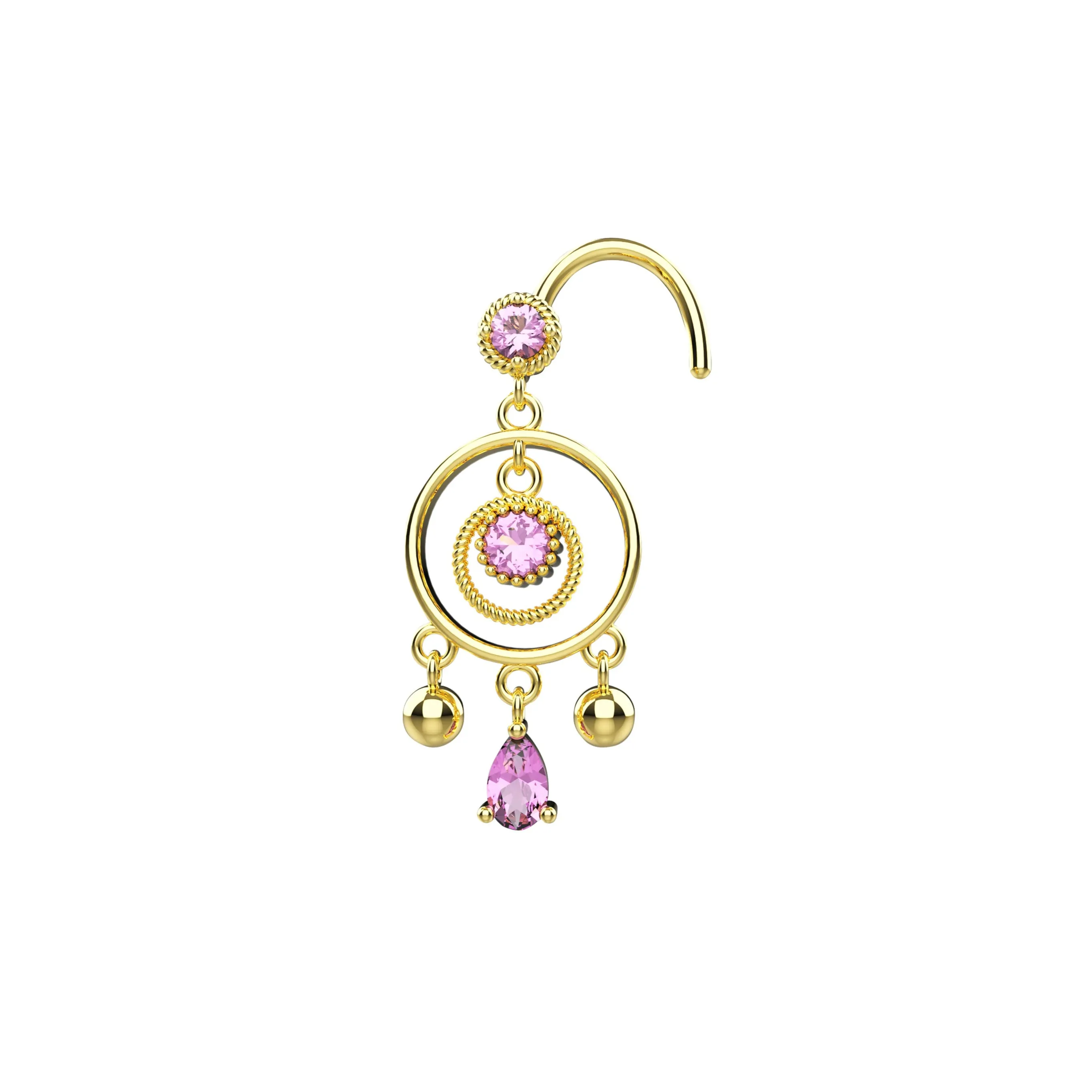 20 Gauge Dangle Nose Ring Piercing – Gold or Silver Nose Jewelry