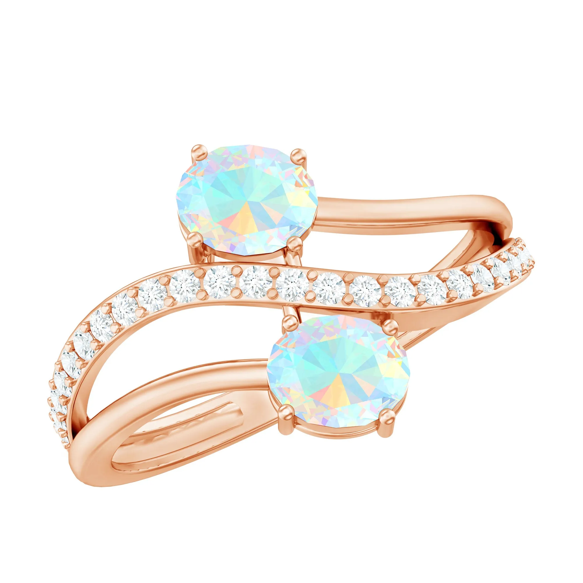 3/4 CT Two Stone Ethiopian Opal and Diamond Engagement Ring