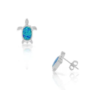 925 Sterling Silver Blue Turquoise-Tone Simulated Opal Turtle Stud Earrings