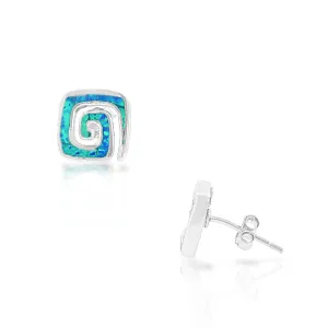 925 Sterling Silver Blue Turquoise-Tone Simulated Opal Whirlpool Stud Earrings