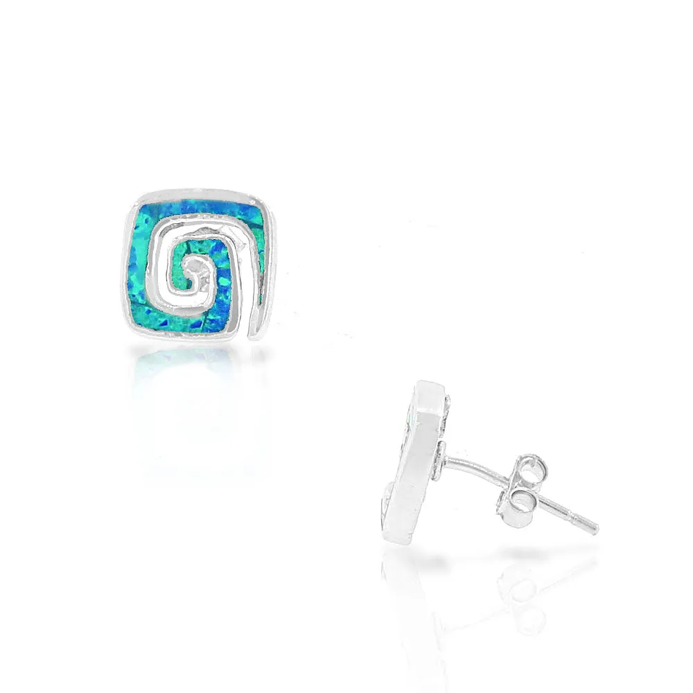 925 Sterling Silver Blue Turquoise-Tone Simulated Opal Whirlpool Stud Earrings