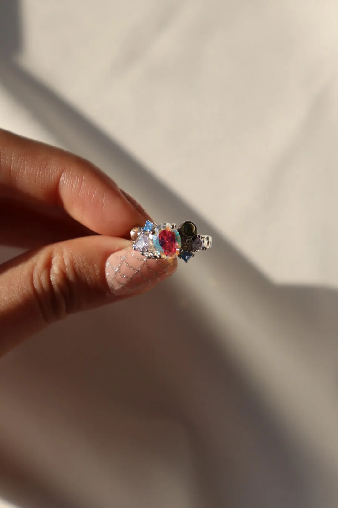 925 Sterling Silver Multi Gemstones Ring