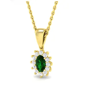 9ct Yellow Gold Oval Emerald & Diamond Pendant Necklace