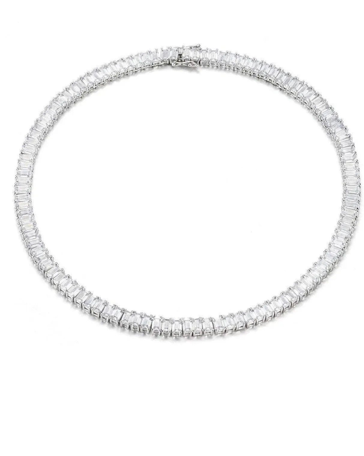 ADIRFINE 18K Gold Plated Emerald Cut Cubic Zirconia Choker Tennis Necklace