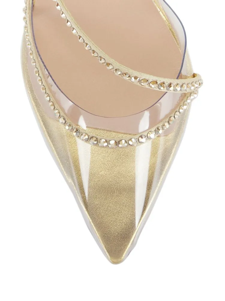 Andrea Wazen Dassy Sunset Leather and Crystal Shoes in Jade Green