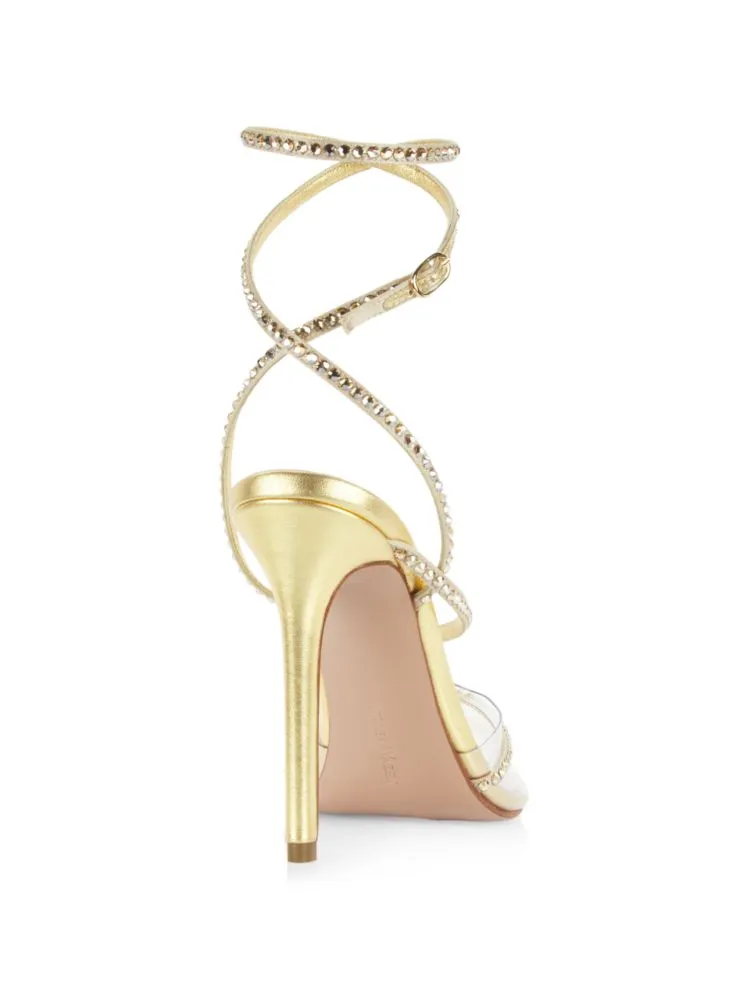 Andrea Wazen Dassy Sunset Leather and Crystal Shoes in Jade Green