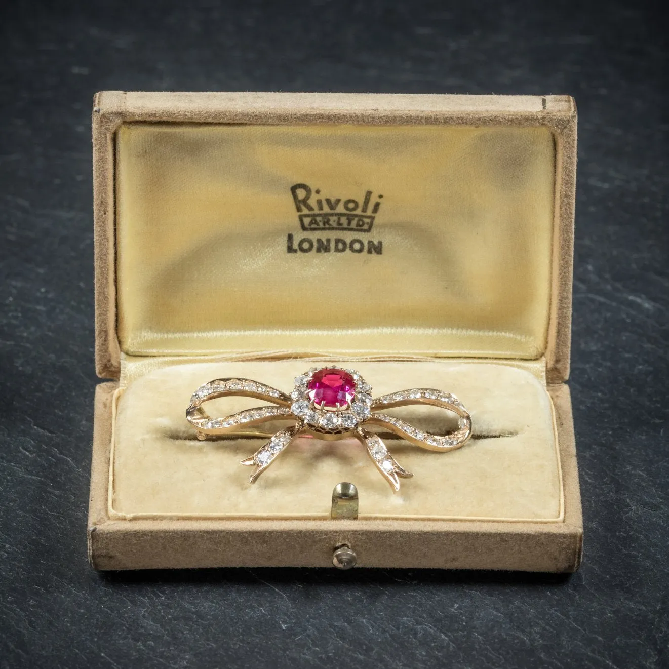 Antique Edwardian Diamond Verneuil Ruby Brooch 18Ct Gold Circa 1910 Boxed