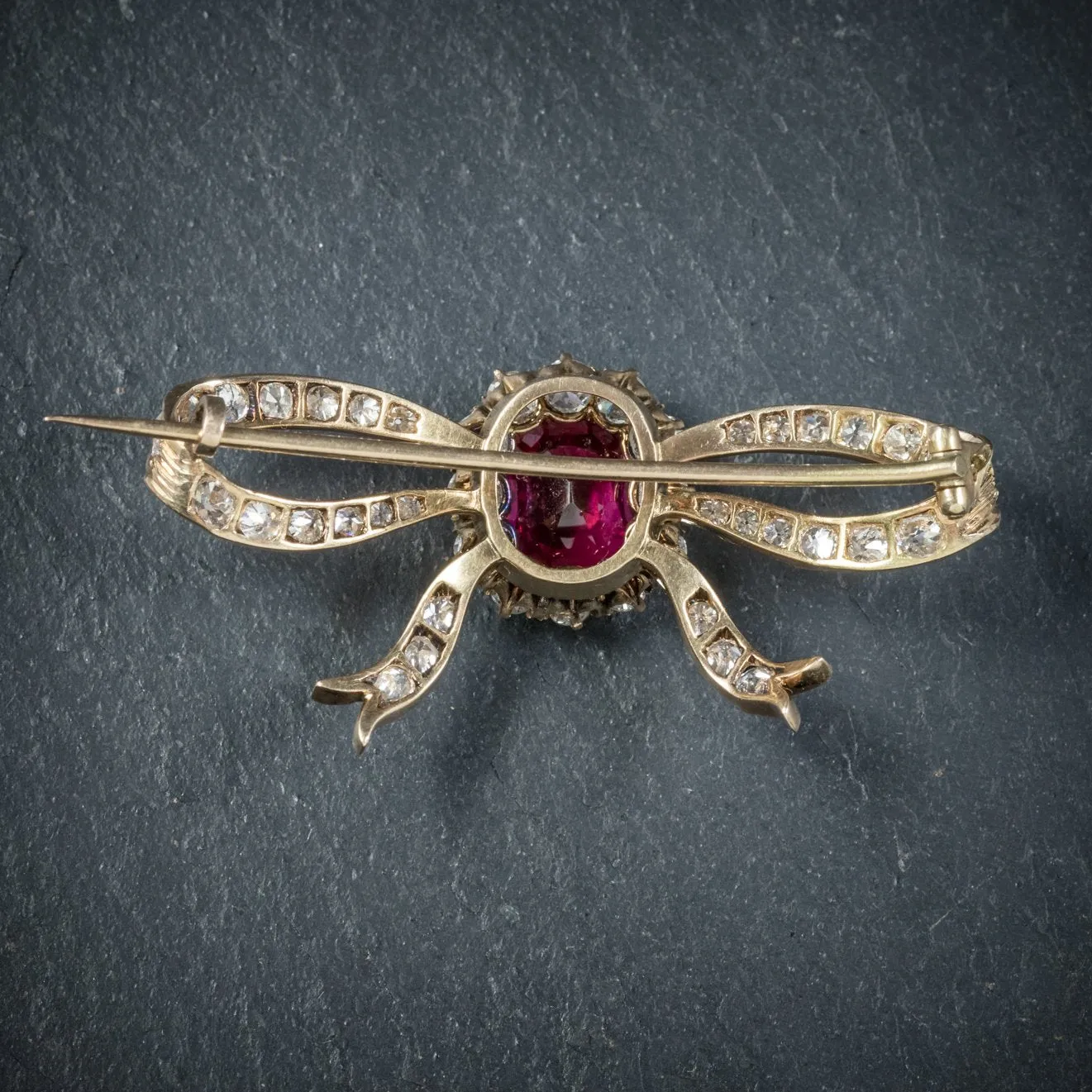Antique Edwardian Diamond Verneuil Ruby Brooch 18Ct Gold Circa 1910 Boxed