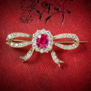 Antique Edwardian Diamond Verneuil Ruby Brooch 18Ct Gold Circa 1910 Boxed