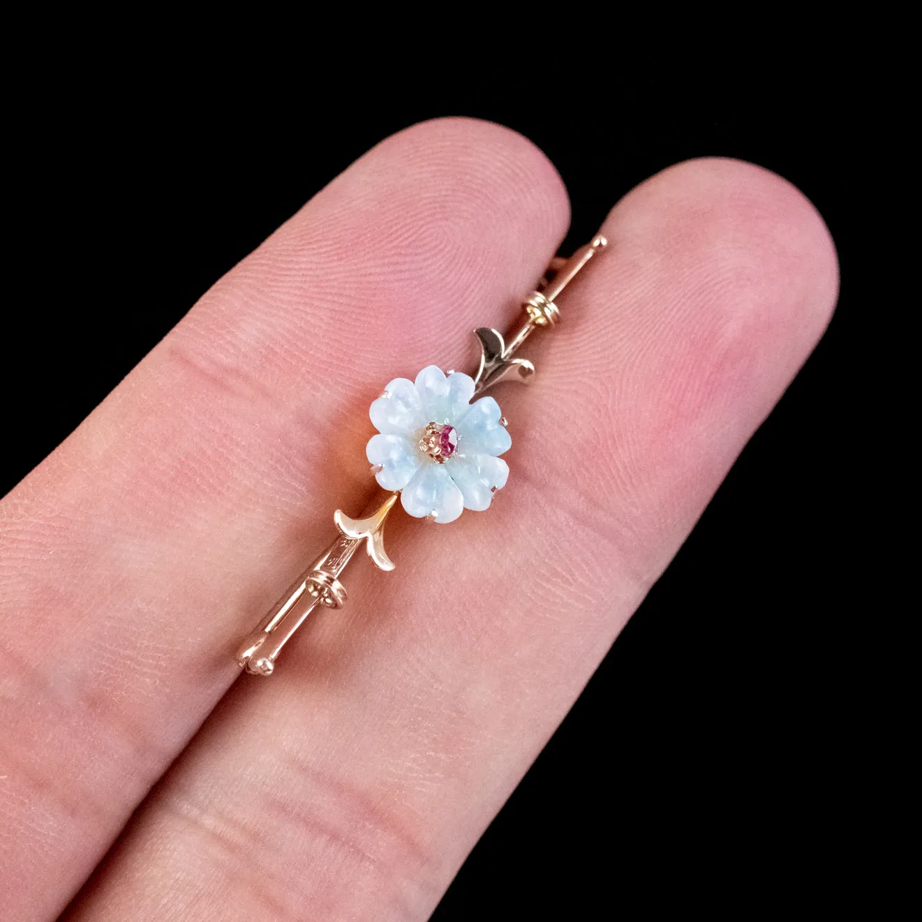 Antique Victorian Opal Ruby Flower Brooch 9ct Gold Circa 1900 Boxed