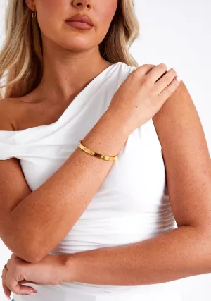 Anya Gold Engraved Diamante Stud Bangle Bracelet