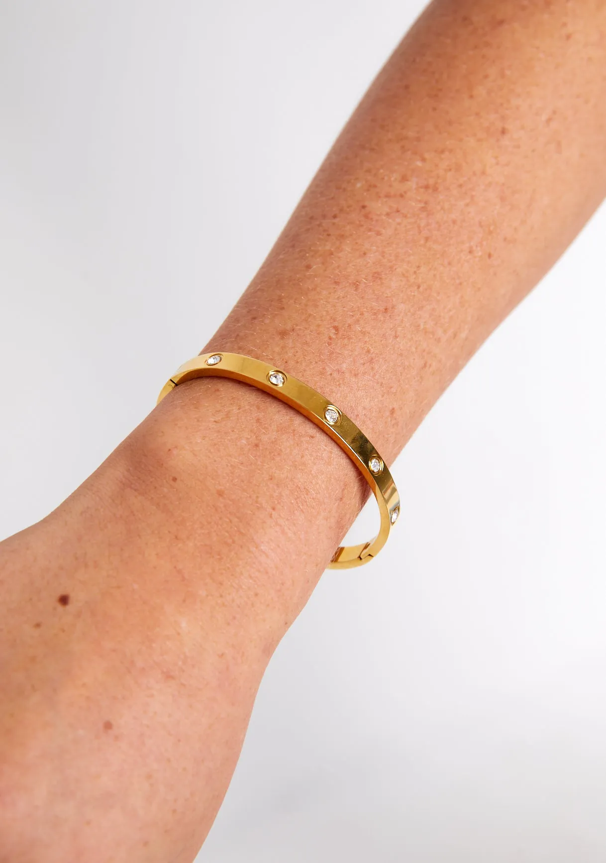 Anya Gold Engraved Diamante Stud Bangle Bracelet