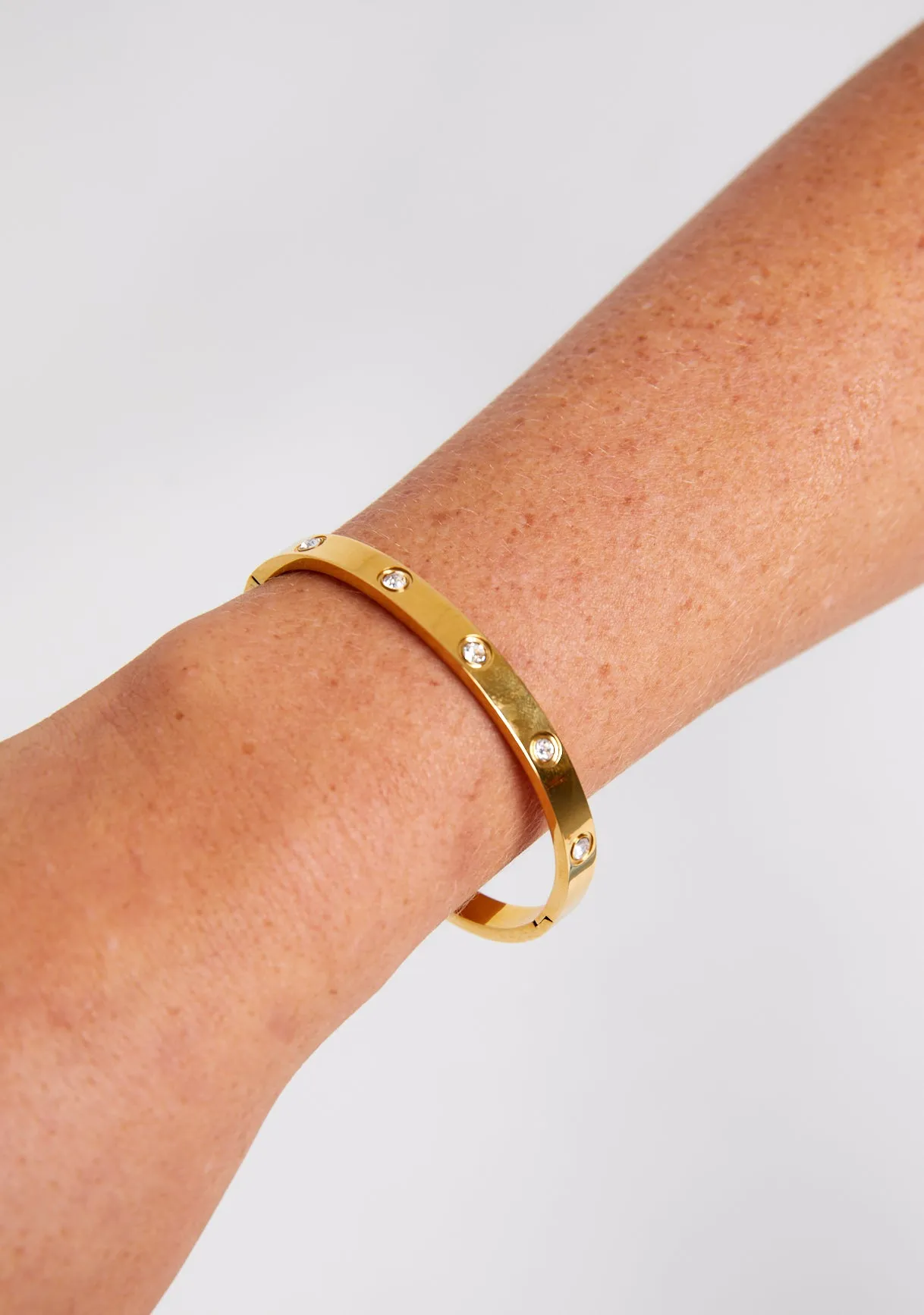 Anya Gold Engraved Diamante Stud Bangle Bracelet