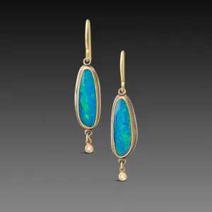 Australian Opal Earrings with Diamond Drops