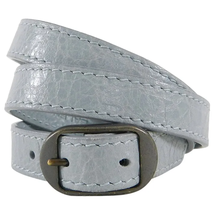 Balenciaga Light Ice Blue Giant Stud Triple Wrap Leather Bracelet