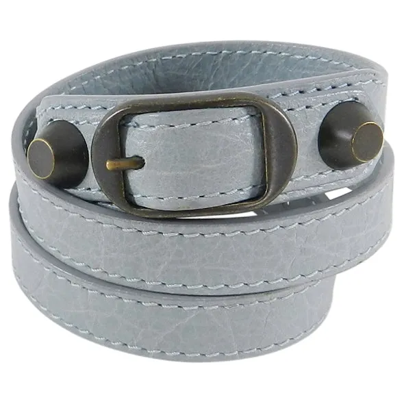 Balenciaga Light Ice Blue Giant Stud Triple Wrap Leather Bracelet