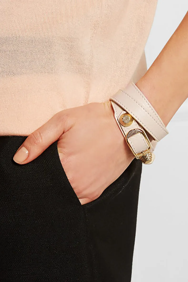 Balenciaga Light Ice Blue Giant Stud Triple Wrap Leather Bracelet
