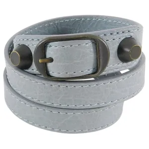 Balenciaga Light Ice Blue Giant Stud Triple Wrap Leather Bracelet