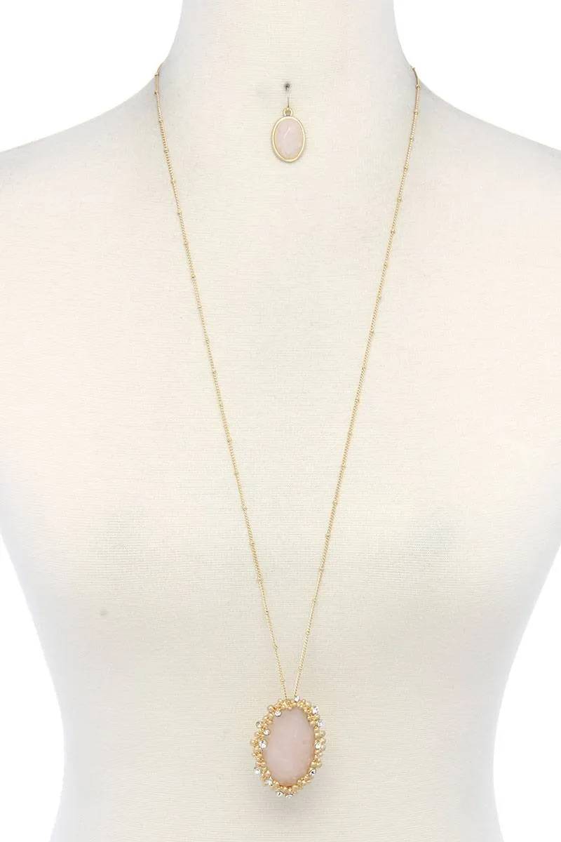 Beaded Oval Shape Pendant Necklace