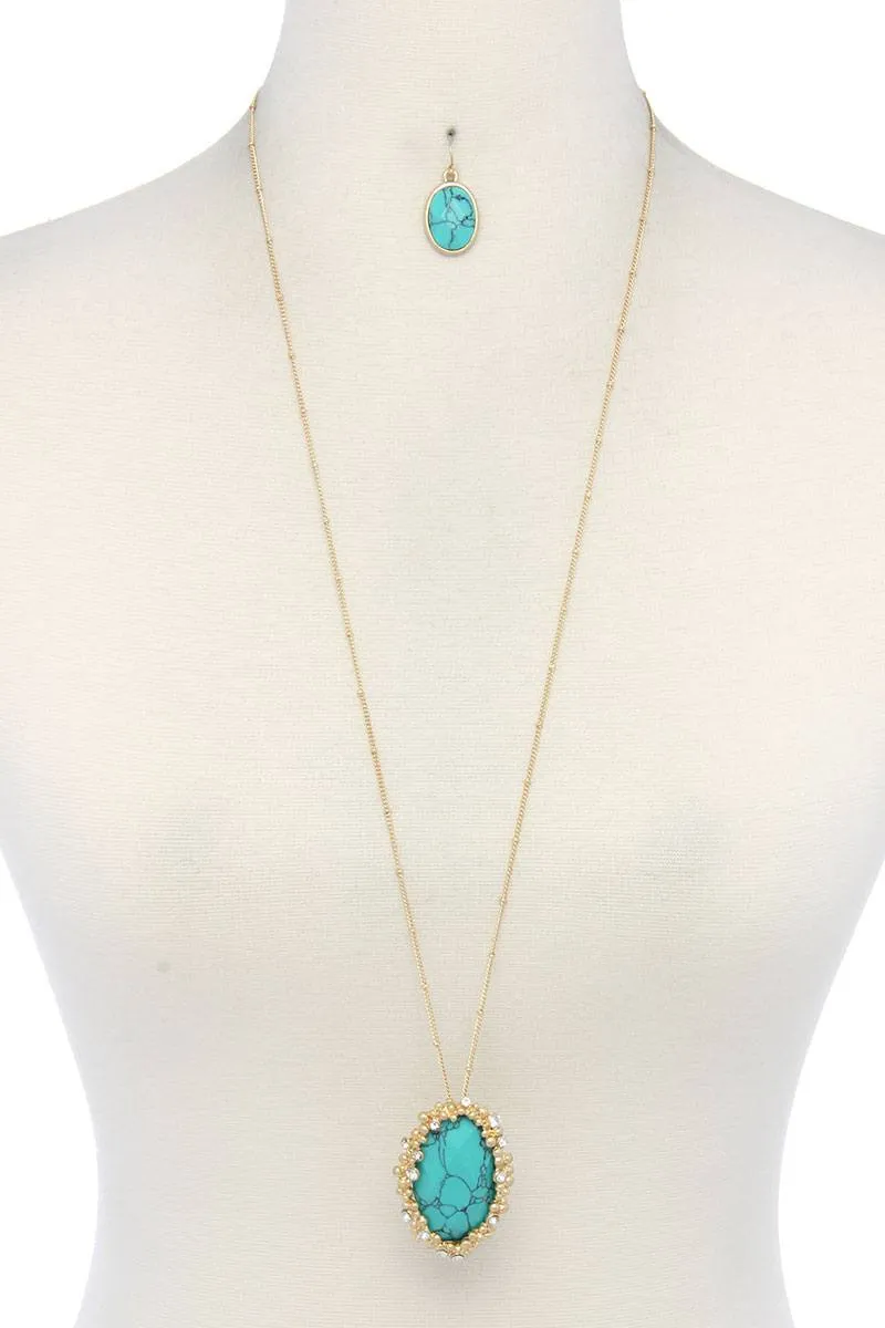 Beaded Oval Shape Pendant Necklace
