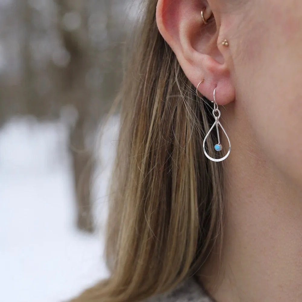 Blue Opal Tear Drop Cab Dangle Earrings Sterling Silver