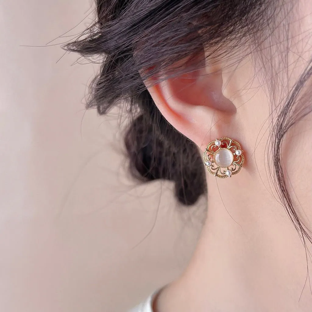 Cat's Eye Opal Stud Earrings