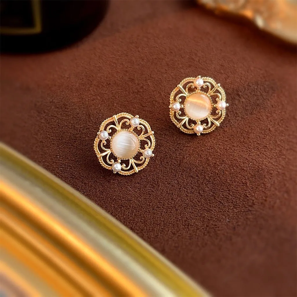 Cat's Eye Opal Stud Earrings