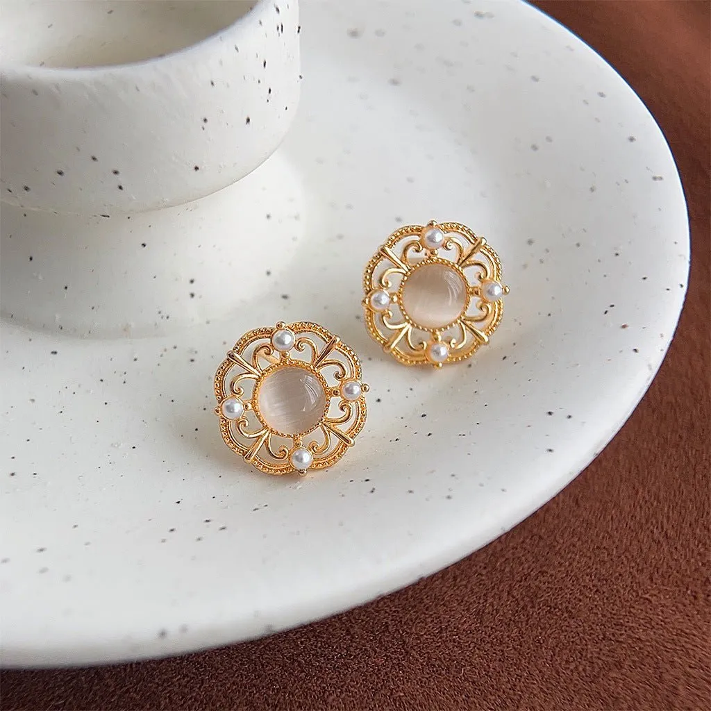 Cat's Eye Opal Stud Earrings