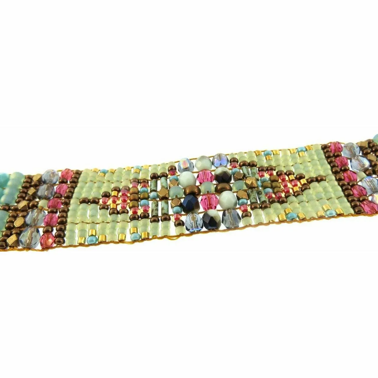 Chili Rose Silver Tip Moss , Turquoise & Tangerine Beaded Bracelet