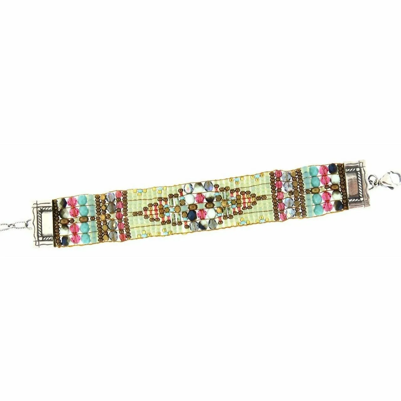 Chili Rose Silver Tip Moss , Turquoise & Tangerine Beaded Bracelet