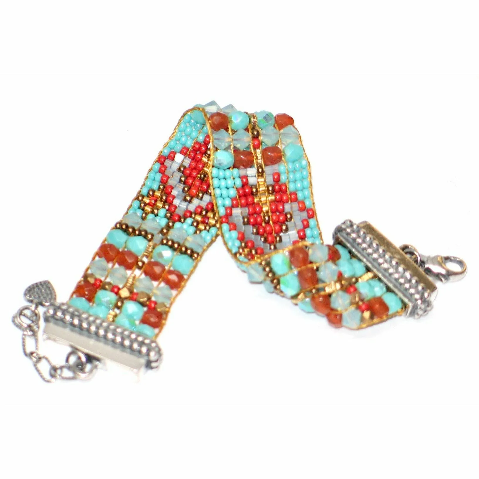 Chili Rose Turquoise Fans Ribbon Silver Tip Bracelet