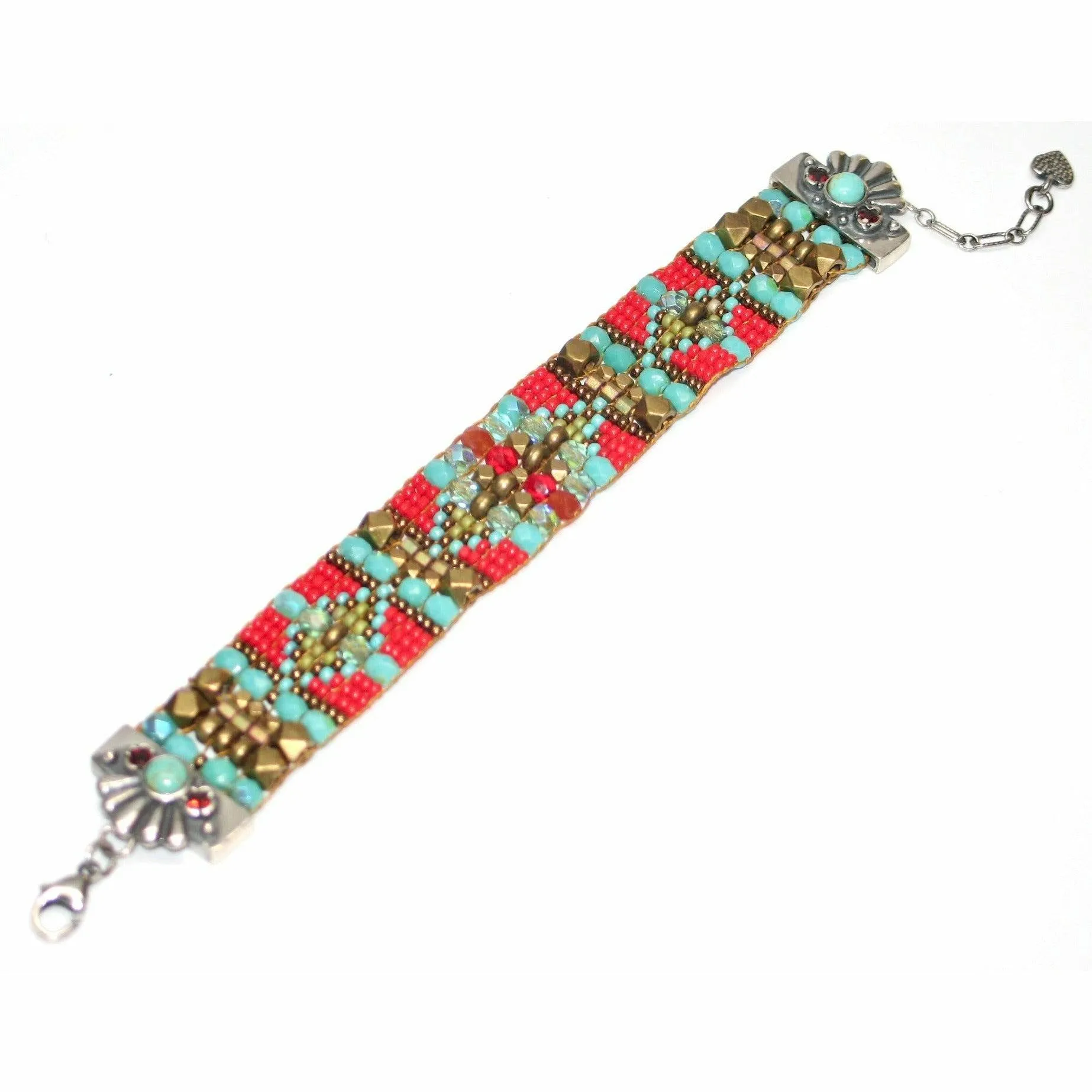 Chili Rose Turquoise Fans Ribbon Silver Tip Bracelet