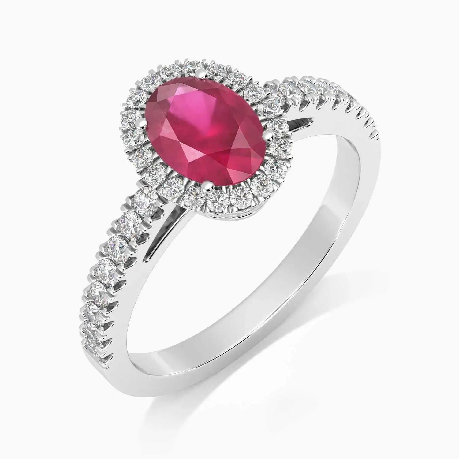 Classic Oval Ruby Halo Ring in Sterling Silver