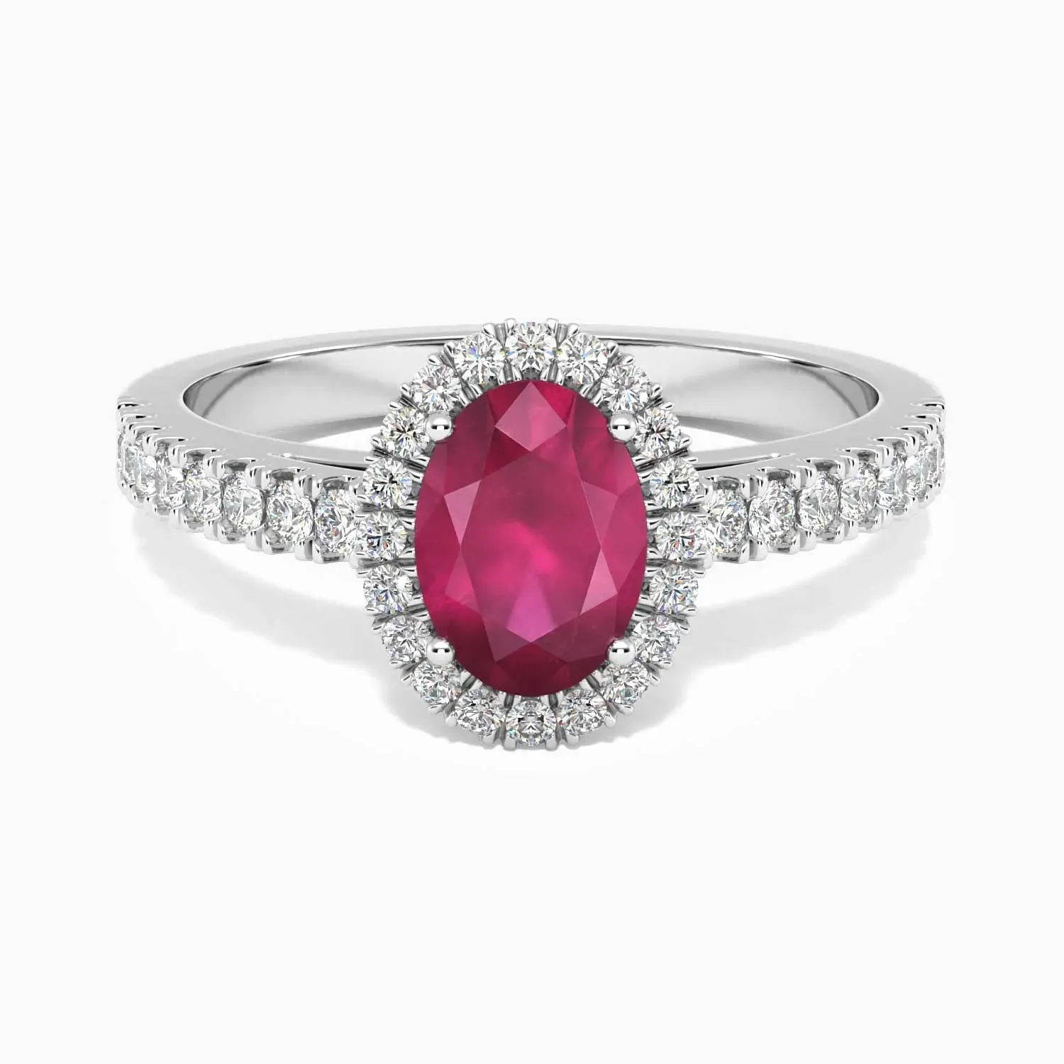 Classic Oval Ruby Halo Ring in Sterling Silver