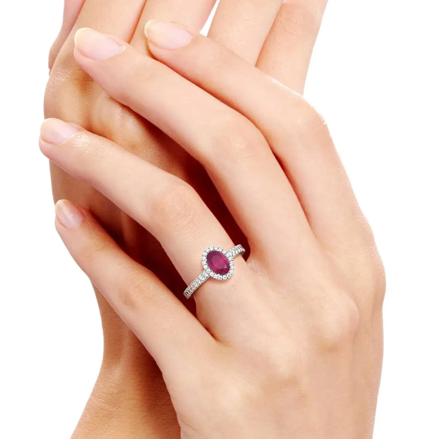 Classic Oval Ruby Halo Ring in Sterling Silver