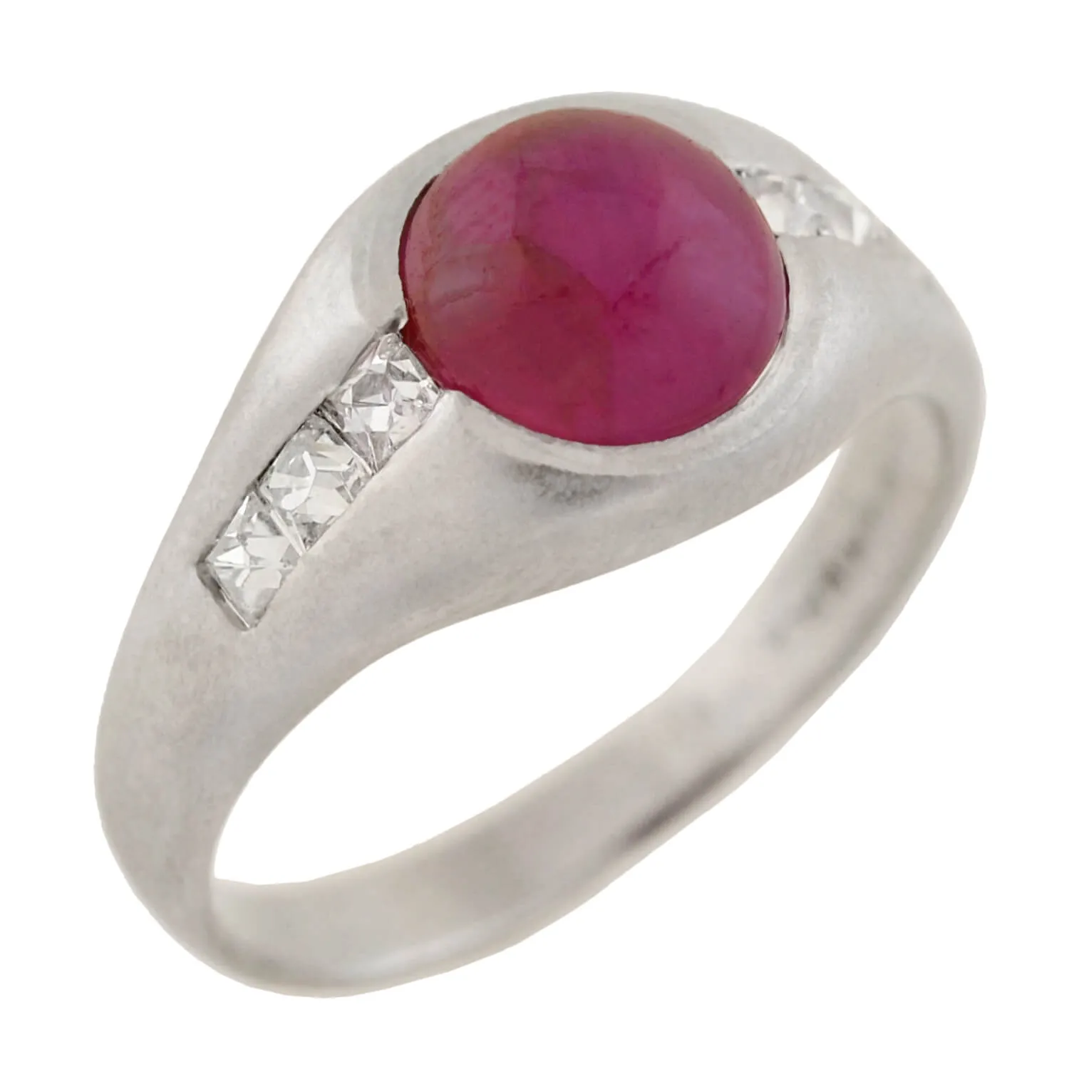 Edwardian Platinum Burmese Ruby   French Cut Diamond Ring 1.50ct center