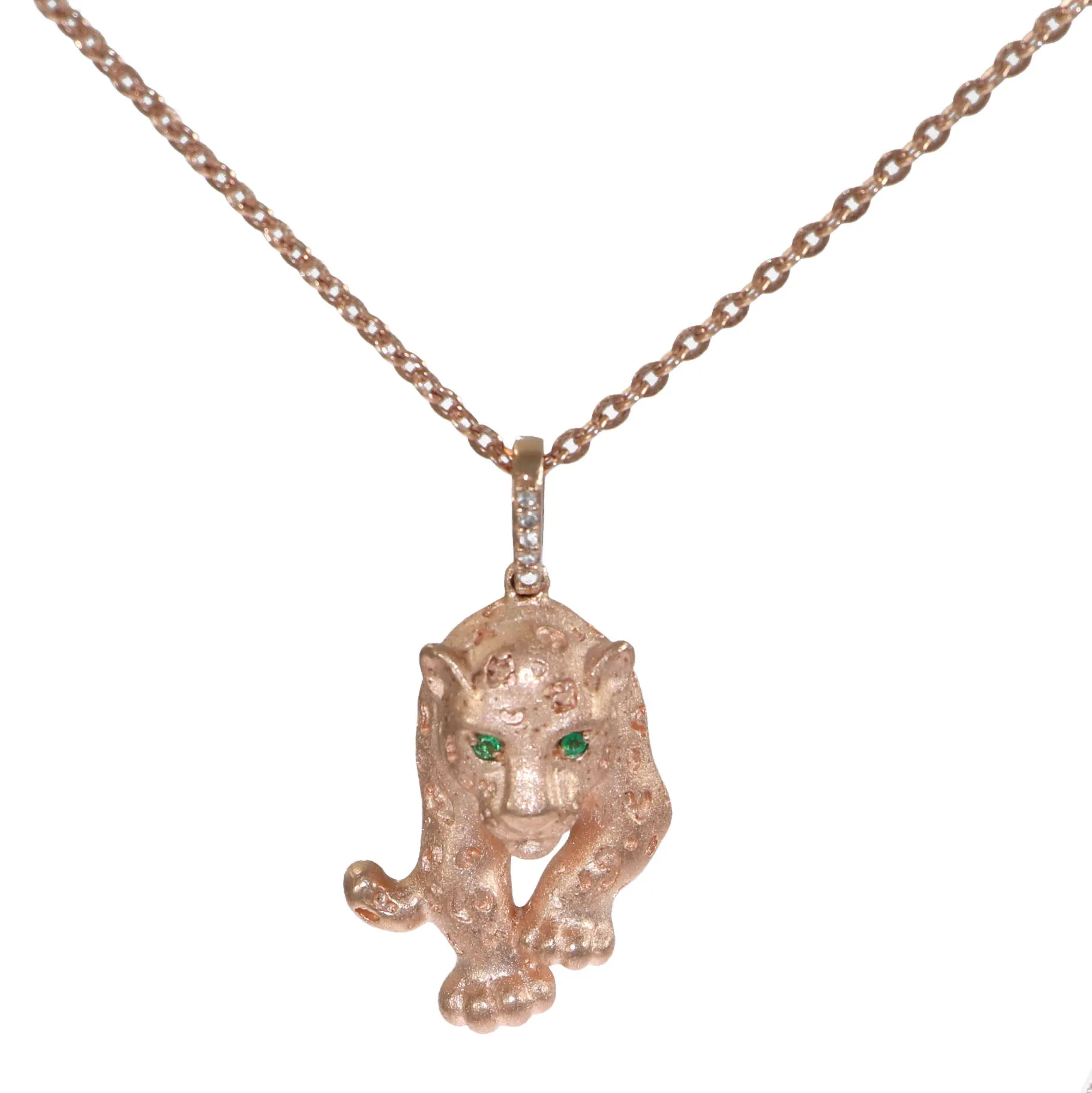 Effy Panther Emerald Diamond Pendant Necklace Solid 14k Rose Gold 8.2g