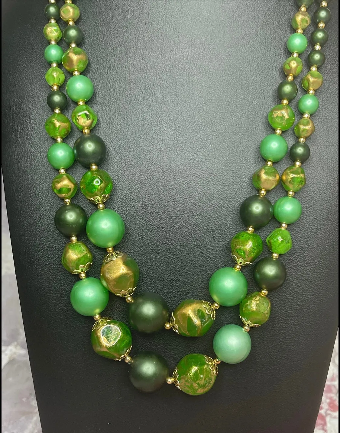 Emerald Green Graduated Multi Strand Beaded Necklace